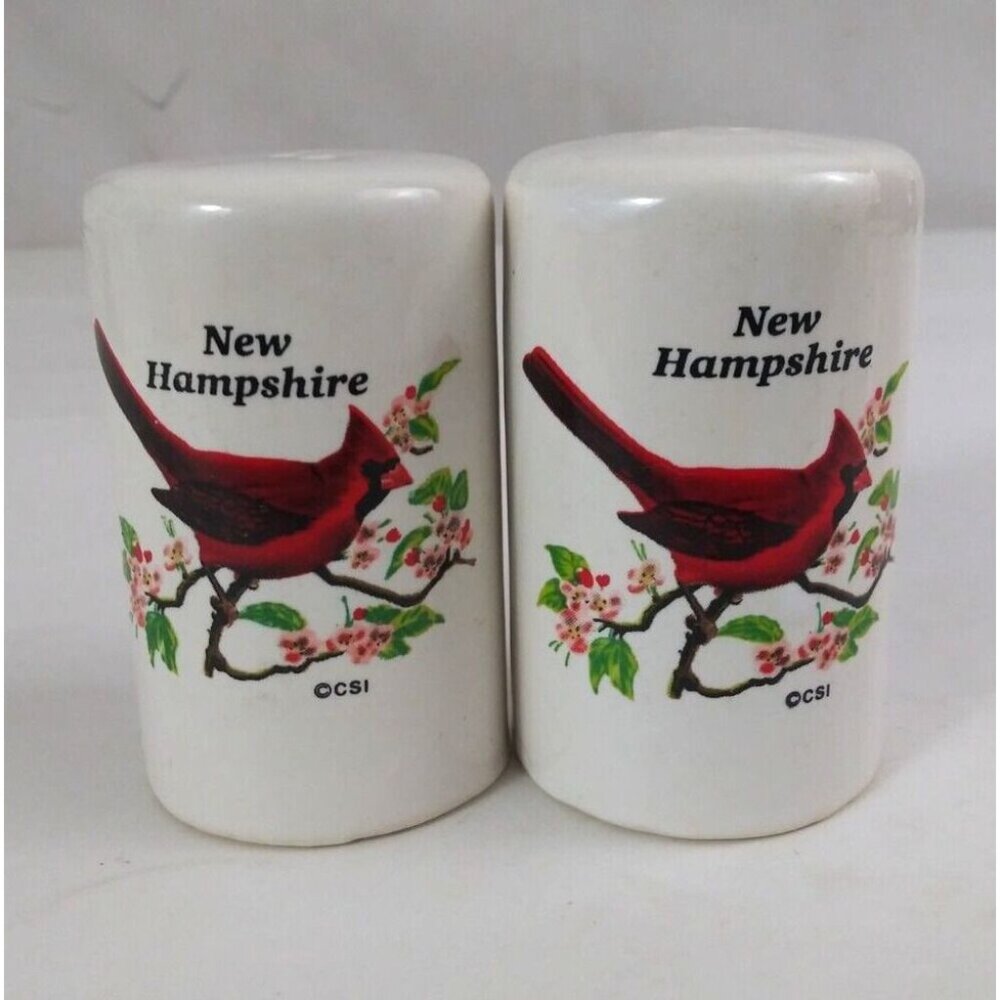 Vintage New Hampshire Cardinal On Cherry Blossom Branch 3" Salt & Pepper Shakers